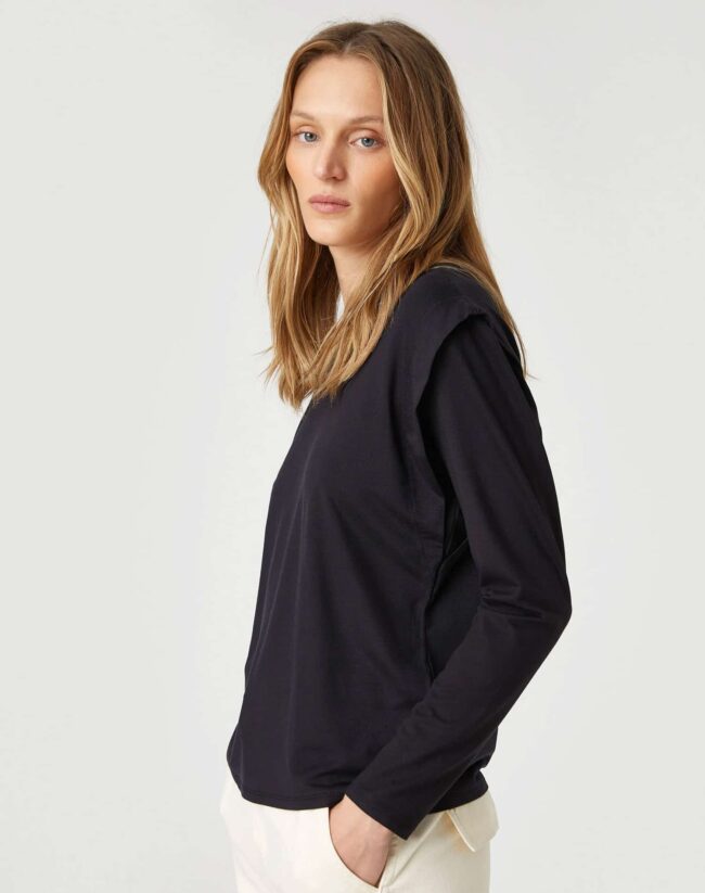 Long Sleeve T-Shirt Round Neck Shoulder Detailed