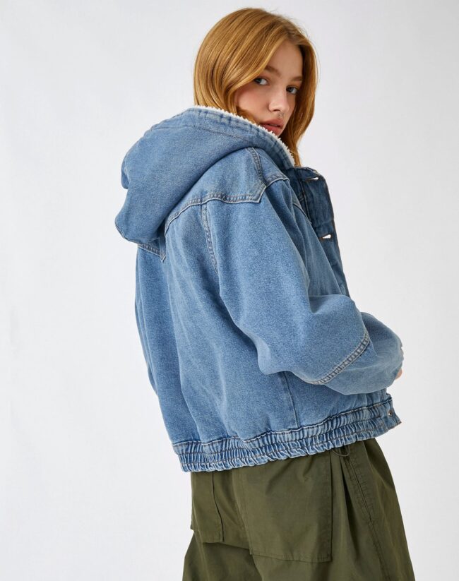 Denim Jacket Hooded Sherpa